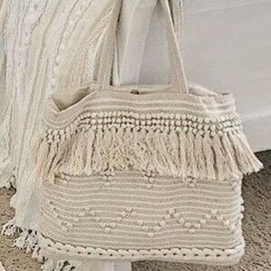 Aprii Marin  Bohemian Cotton Tote Bag  Natural Fully Lined Beach Tote